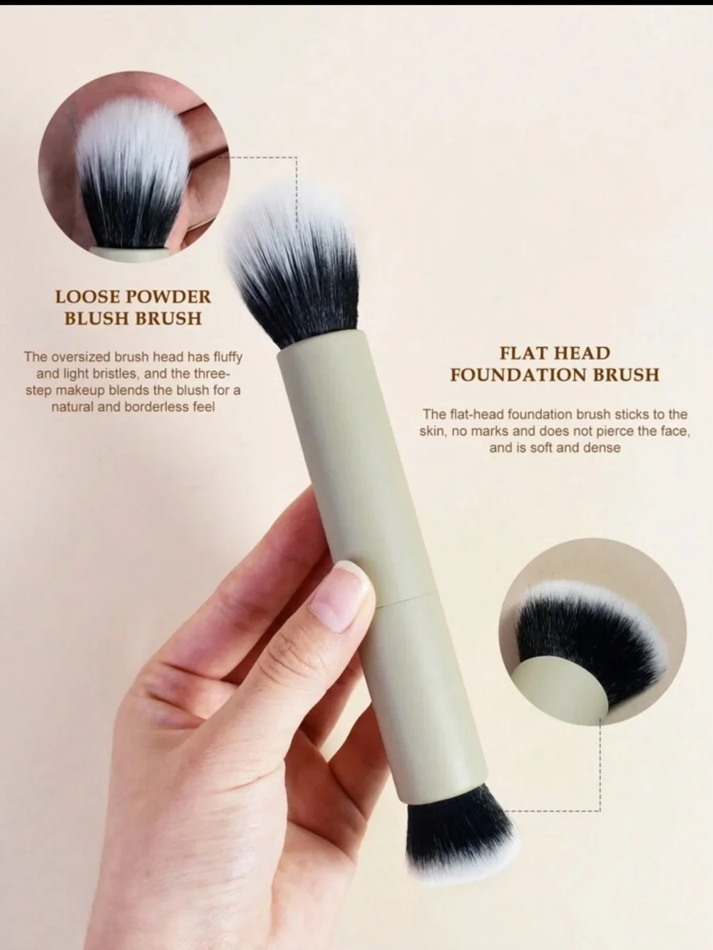 Dual-Ended Makeup Brush - Black & White Double-Headed Face Brush